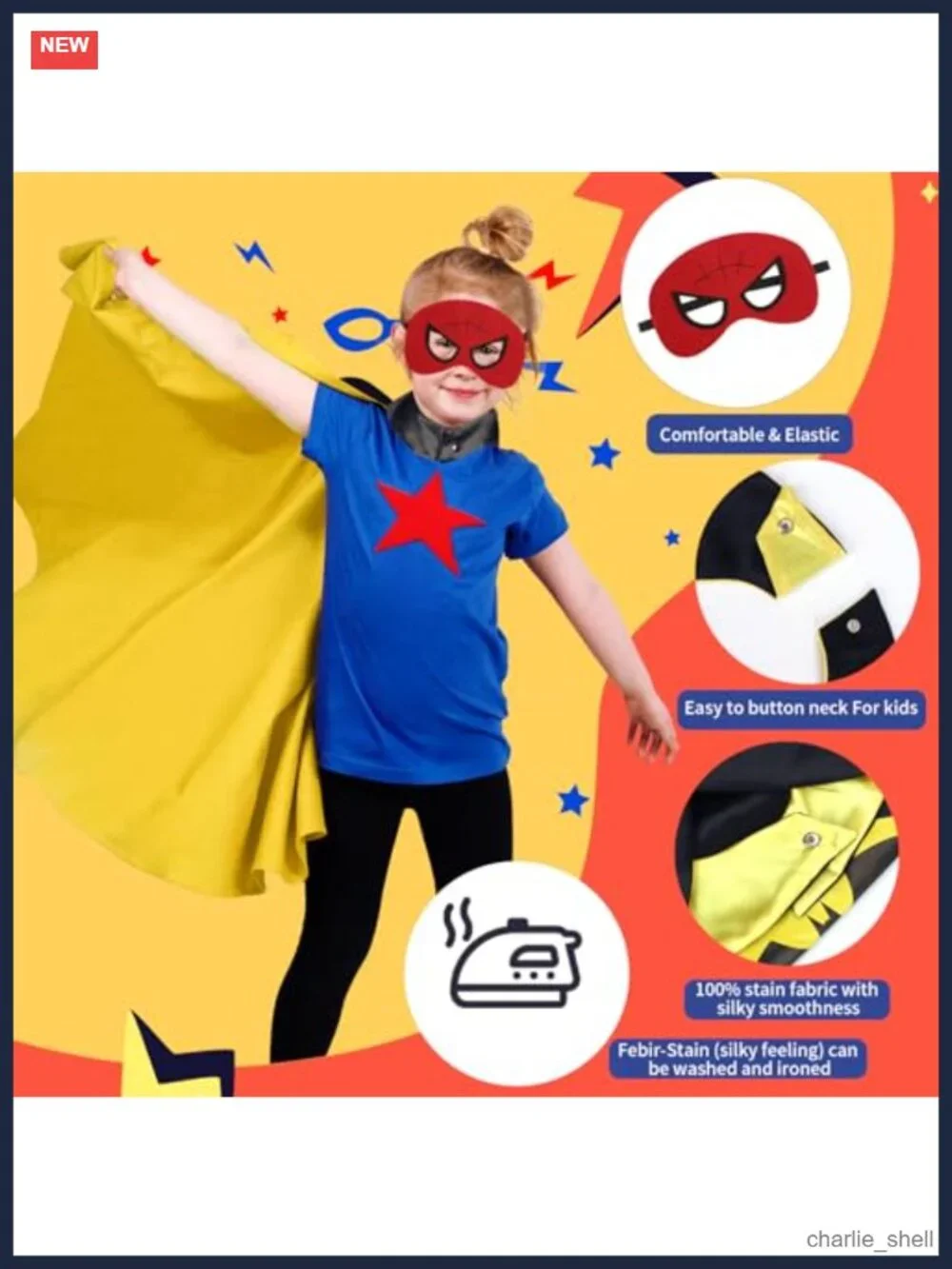 Kids Superhero Costume Cape and Mask Set Satin Felt Dress-Up Pretend Play